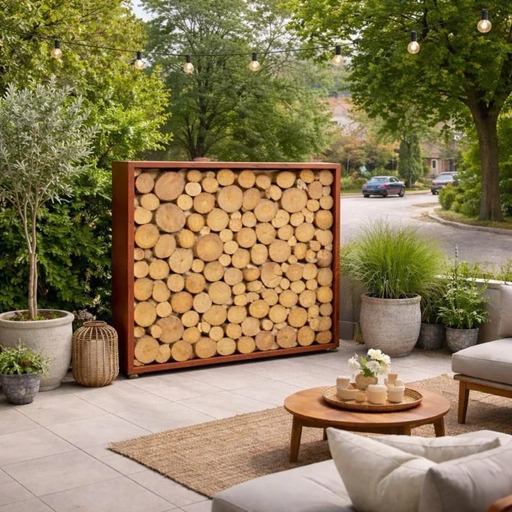 Cortenstahl Sichtschutzwand Brennholzregal 150x150x38 cm Rost Holzlager Edelrost – Bild 1