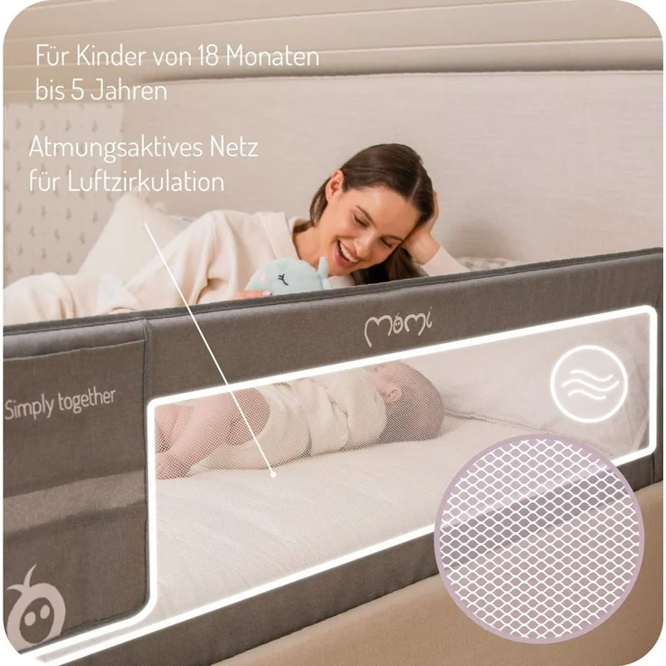 MoMi Bettschutzgitter Lexi Plus XL, Absenkbar mit Sicherheitsverriegelung, Netz & Doppeltasche – Bild 2