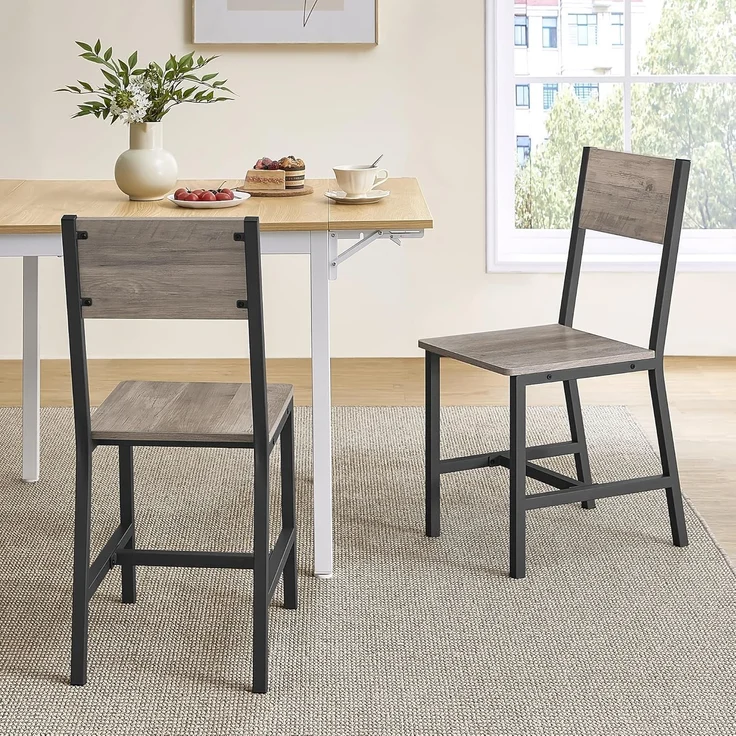 Vasagle Esszimmerstühle, Küchenstühle, 2er Set, Metallrahmen, für Esszimmer, Wohnzimmer, Küche, greige meliert-mattgrau – Bild 4