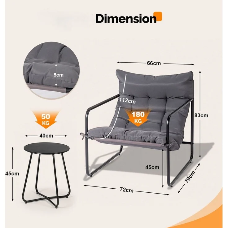 VINGLI Balkonset Gartenmöbel Set 3 teilig für Indoor und Outdoor, Grau/Weiß – Bild 2