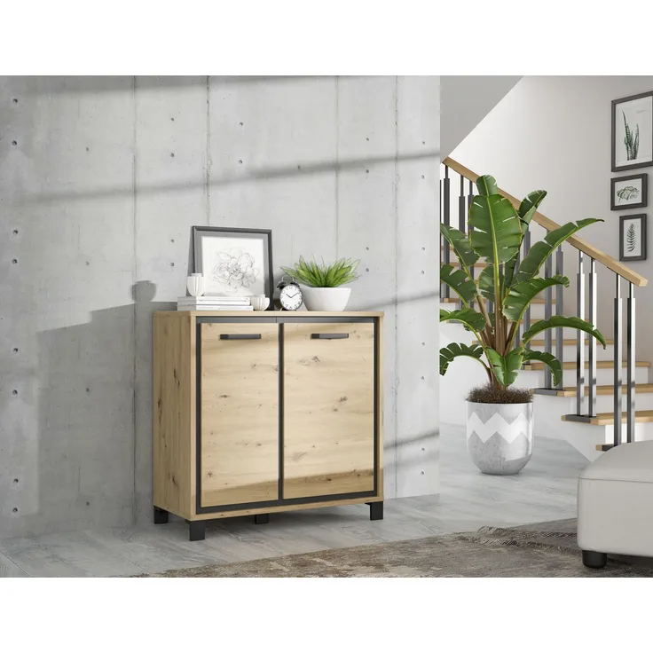 FORTE Trondheim Kommode, Holzwerkstoff, Schwarz/Braun, 91,4 x 91,2 x 41,5 cm