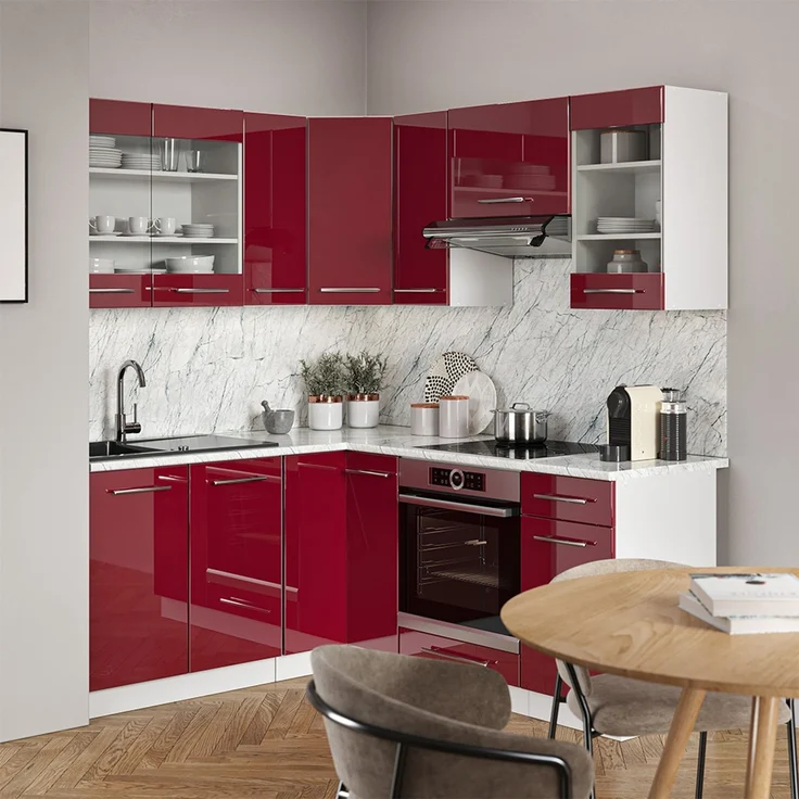 Eckküche Fame-Line Bordeaux Hochglanz/Weiß 190 x 60 cm , AP Anthrazit Vicco – Bild 4