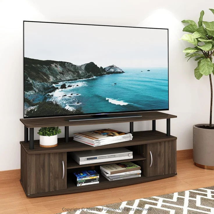 Furinno JAYA Großer TV-Schrank für bis zu 50-Zoll-TV mit 2 schließbaren Fächern, Braun, 40. 31x119. 9x49. 61 cm – Bild 3