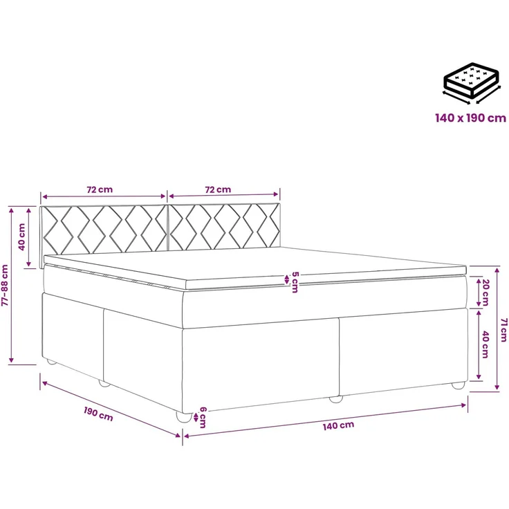 vidaXL Boxspringbett mit Matratze Schwarz 140 x 190 cm Samt 3451681 – Bild 11