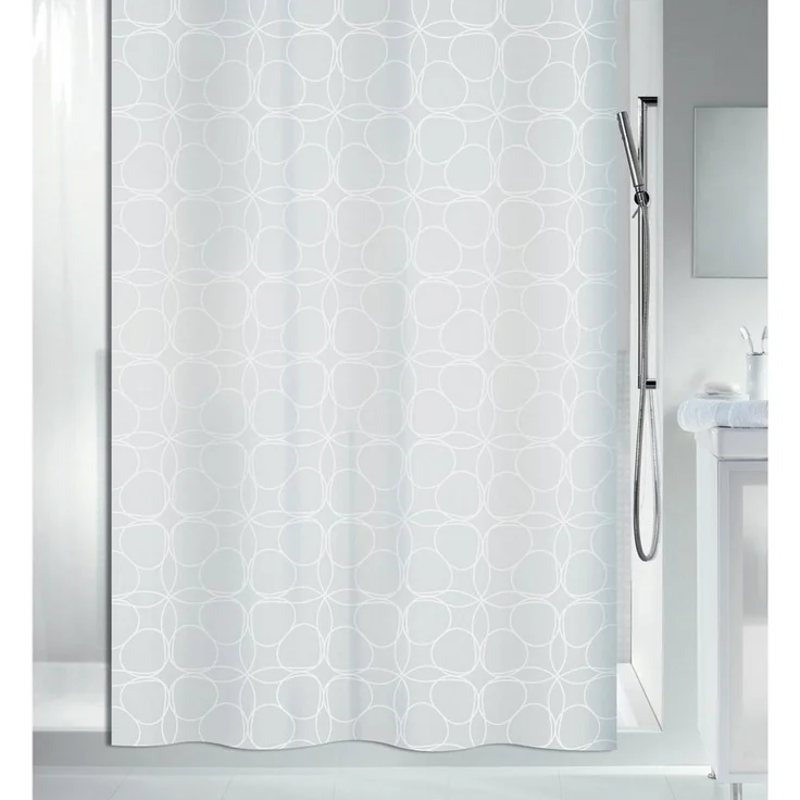 spirella Duschvorhang FILIGRAN Breite 180 cm, Premium Textil-Duschvorhang, 100% Polyester, Made in Europe, wasserabweisend, Anti-Schimmel-Effekt, waschbar 30°, klassisches Design, Farbe weiß, mit besonderem Metallic-Effekt, Größe 180 x 200 cm – Bild 1
