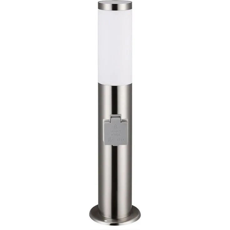 monzana Gartenleuchte, Außenleuchte mit Steckdose, Edelstahl 50cm IP44 Gartenlampe Sockelleuchte Strom E27 Außen Silber