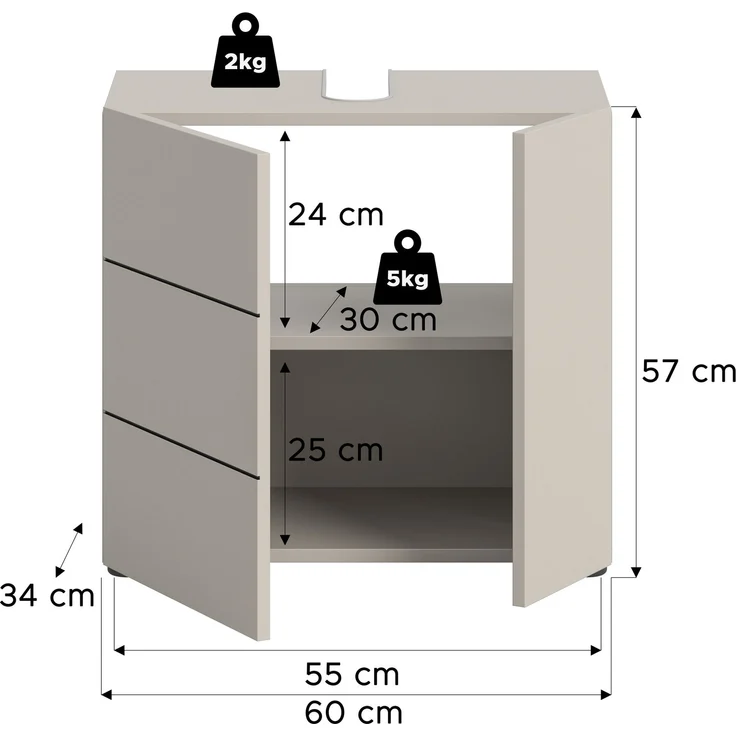 Waschbeckenunterschrank (B/H/T: 60x56x34 cm) in Kaschmir Nachbildung und schwarz – Bild 4