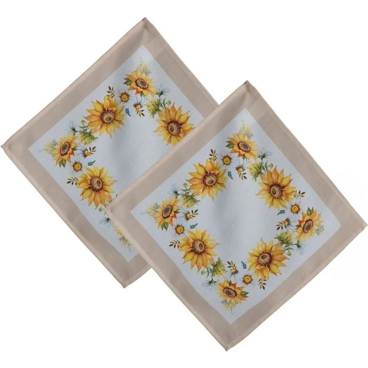 matches21 HOME & HOBBY Tischdecke Tischdeckchen 2er Pack 40 x 40 cm mit Motiv Sonnenblumen & Blätter (1-tlg), Tischdeko für Küche & Tisch