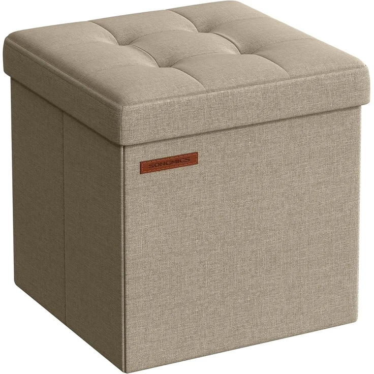 Songmics Sitzhocker mit Stauraum, faltbarer Hocker, Leinenimitat / MDF kamelbraun, 30 x 30 x 30 cm – Bild 1