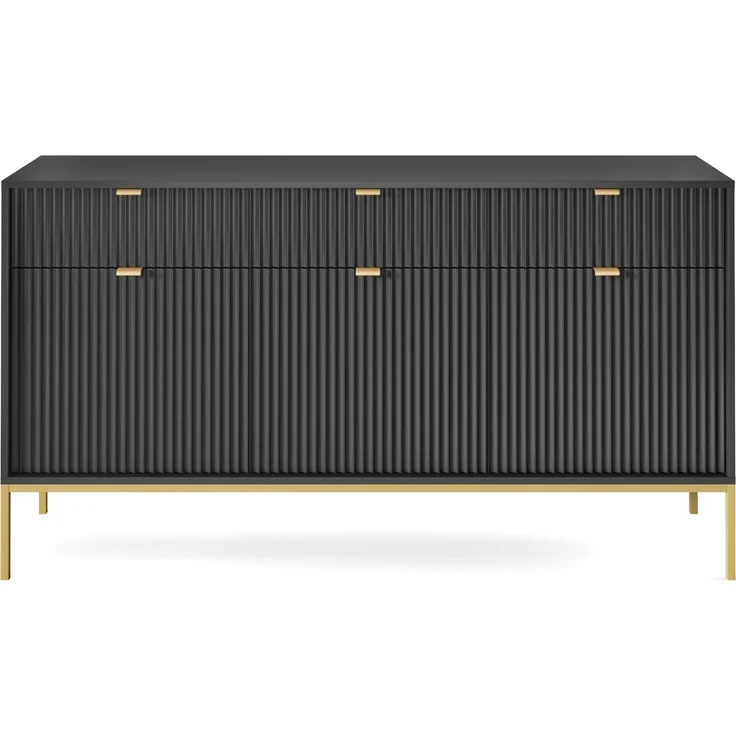 Selsey 'Vellore' Sideboard 3-türig, schwarz mit goldfarbenem Gestell, ca. 83 x 154 x 39 cm – Bild 2