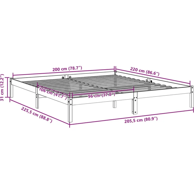 vidaXL Extra langes Massivholzbett ohne Matratze 200x220 Kiefernholz 852426 – Bild 10