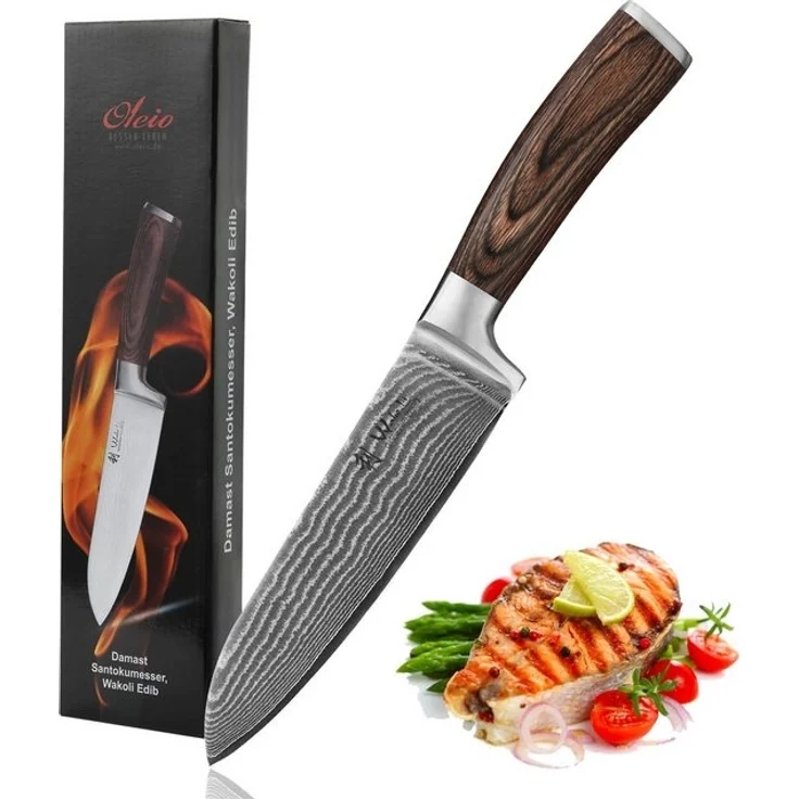Wakoli Santokumesser EDIB Damast Santoku Messer I 17cm Klinge aus 67 Lagen Damaststahl I, VG10 Kern, 67 Lagen Damaststahl, Pakkaholzgriff, inkl. Geschenkbox – Bild 4