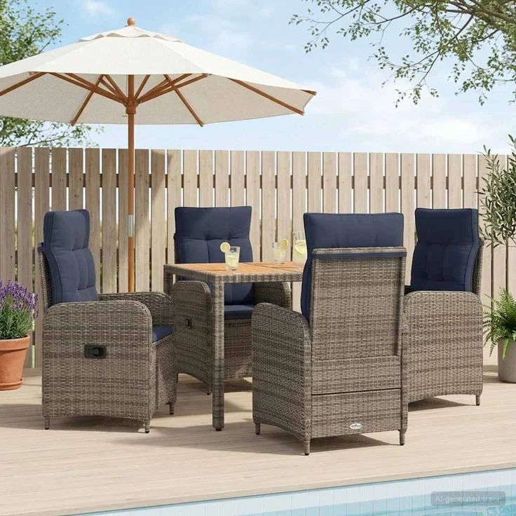 vidaXL Outdoortisch-Set 5 stk. Grey and Navy Blue 90 x 90 x 75 cm 3422287 – Bild 1