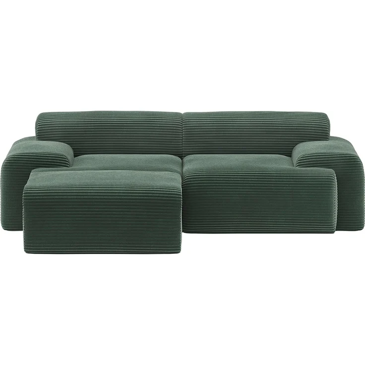 skølm 'Menja' Sofa 2-tlg mit Hocker, 2er Sitz mit 2 Kissen, Cord dunkelgrün, Vollschaumcouch mit Federkern und Vakuum-Kompression, kein Aufbau erforderlich – Bild 12