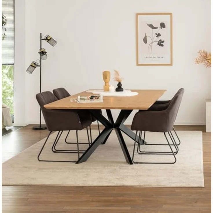 HOME DELUXE Essgruppe Eckig AVENCIA inkl. Sternfuß - 200 x 120 cm Fishbone Oak 4 Stühle Anthrazit – Bild 2