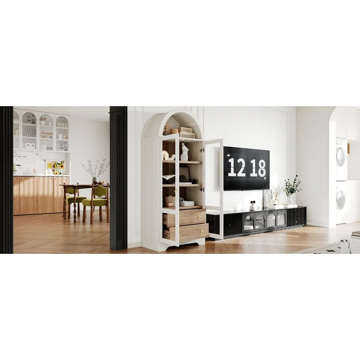 ZUBALIYA Highboard mit verstellbaren Regalböden und Schubladen / Küchenschrank mit transparentem Glas und großem Stauraum, mit ideal für Esszimmer und wohnzimmer und Küche (Weiß) – Bild 4