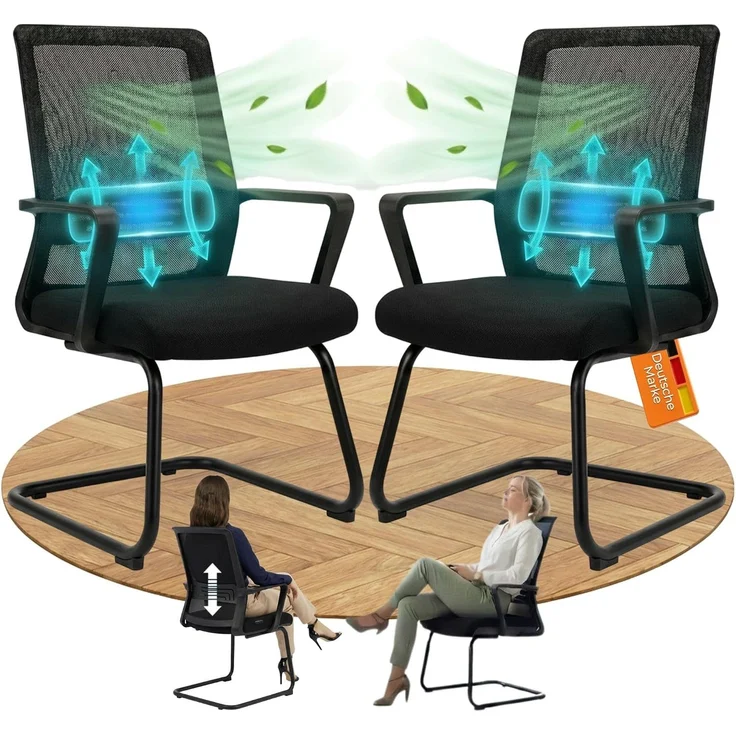 VALKENSTOL K1 - Besucherstuhl Freischwinger Schwarz mit Armlehne - Konferenzstuhl - Bürostuhl ohne Rollen - 2er Pack – Bild 1