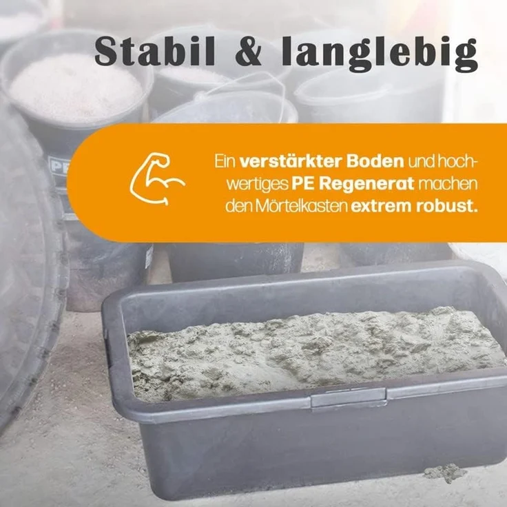 Hossi's Wholesale – 10 Stück Mörtelwanne 90 Liter für Baustelle, Haushalt, Garten, Industrie UVM. – Mörtelkübel für Mörtel, Beton, Schutt & Baustoffe – extrem Stabiler Baueimer mit verstärktem Boden – Bild 5