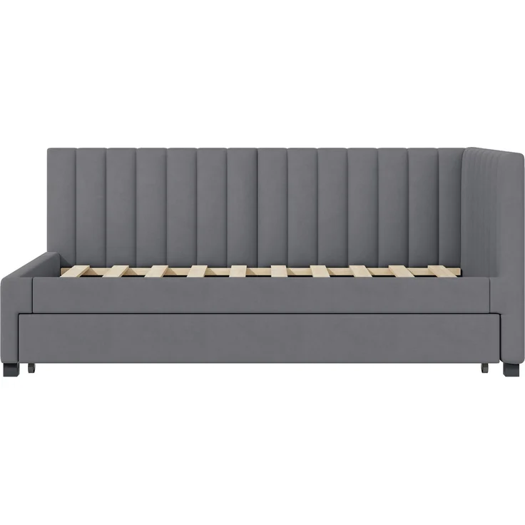Polsterbett 90*200, Ausziehbares Schlafsofa, Multifunktionsbett mit Lattenrost, Jugendbetten Kinderbetten Gästebetten, Samtstoff Grau – Bild 5