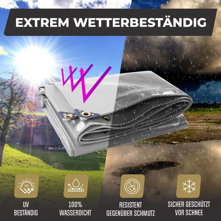 ROTFUCHS Premium Abdeckplane mit Ösen, 700 g/m² PVC RipStop-Gewebe Reißfest & Wasserdicht | Universell für Pool, LKW, Holz Gartenmöbel | Abdeckung, Schutzplane, Gewebeplane, Grau, 300x200 cm – Bild 4