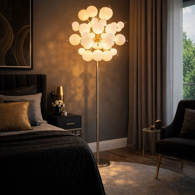 GLOBO LIGHTING Stehlampe, Leuchtmittel nicht inklusive, Stehleuchte Standlampe Wohnzimmerlampe Glaskugeln Metall Nickel-matt H – Bild 3