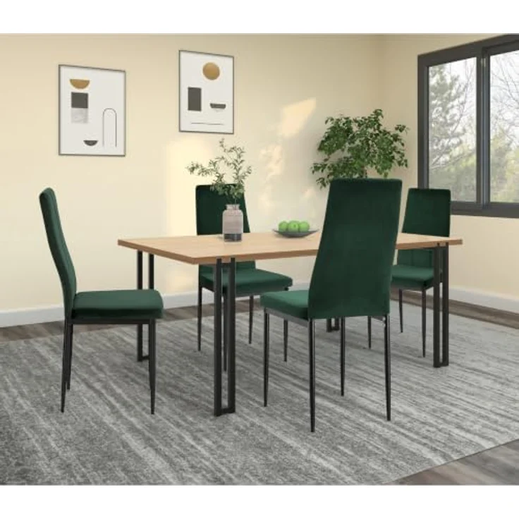 Kelly Esszimmerstuhl 4er Set, Samt Dunkelgrün, Polsterstuhl mit Metallgestell, moderner Essstuhl für Küche, Esszimmer und Wohnzimmer, 42 x 53 x 98 cm – Bild 2