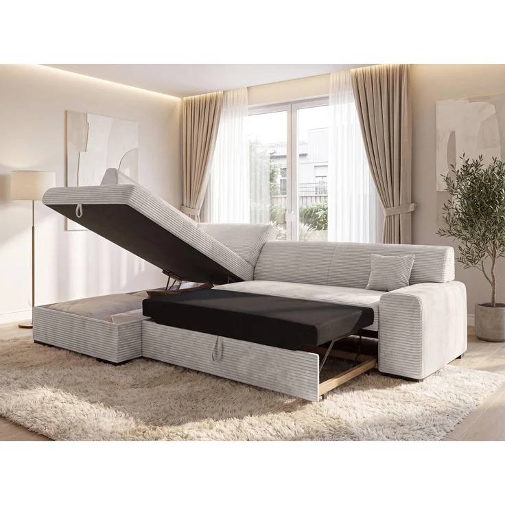 AX LIVING Eckcouch Weiß Lucera 260 cm Elfenbeinweiß Schlafsofa L – Bild 3
