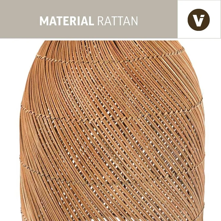 VIVANNO Hängeleuchte Rattan ESSENCE Rund - Beige Geflochten, ohne Leuchtmittel, 25x55 cm – Bild 4