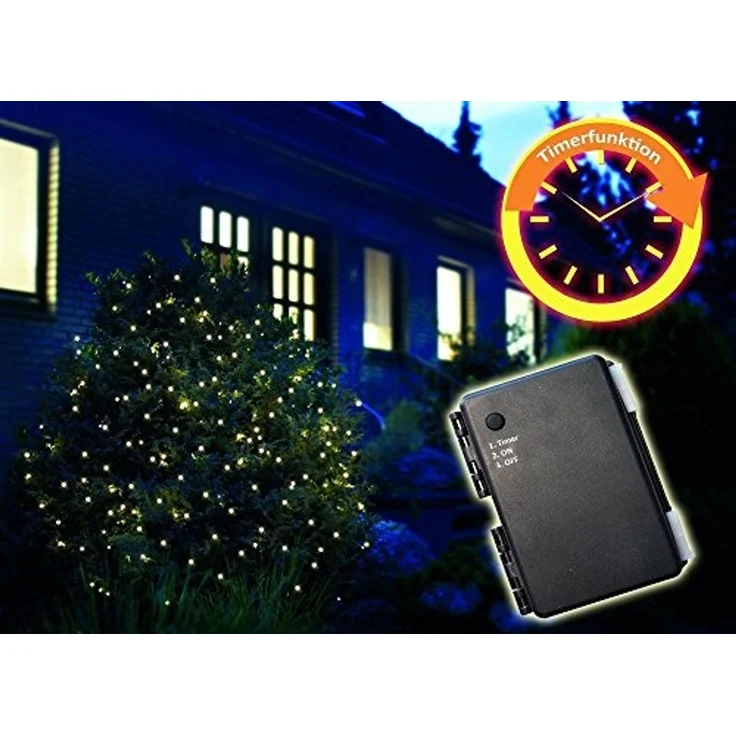 LED-Batterie-Kette außen 80er warmweiß mit Timer für 3 x AA – Bild 1