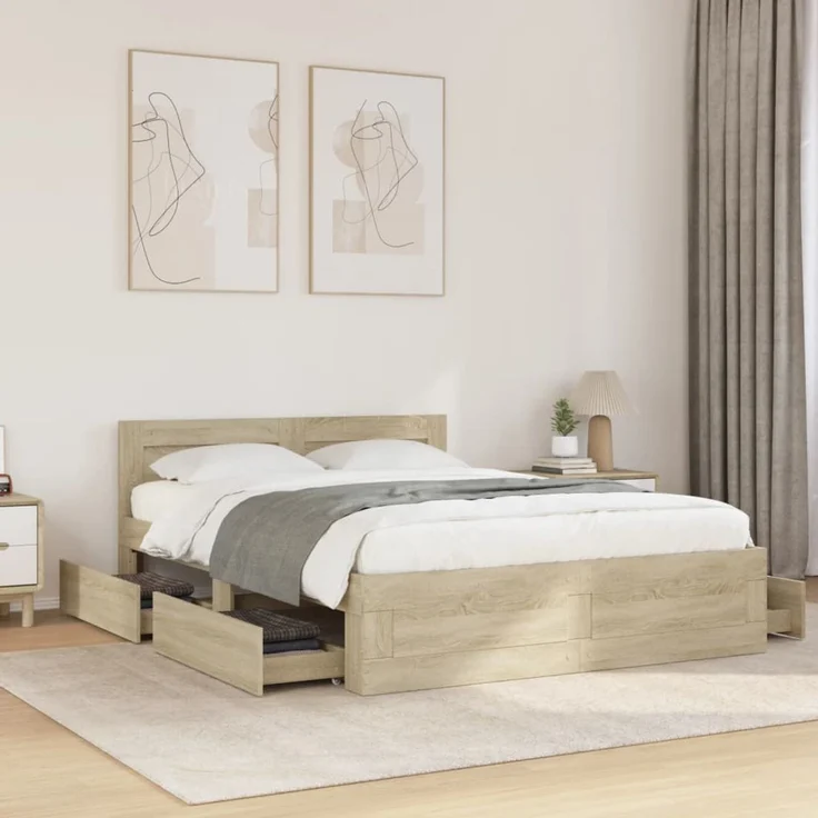 vidaXL Bettgestell mit Kopfteil Sonoma-Eiche 120x190 cm Holzwerkstoff 3295606 – Bild 1