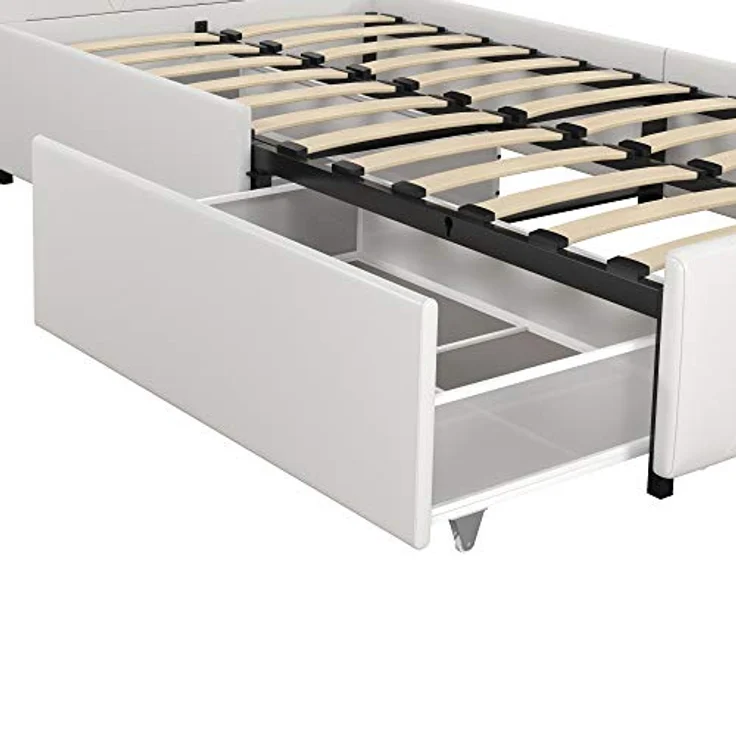 DHP Furniture Dakota Bed with Storage Drawers White PU Single – Bild 12