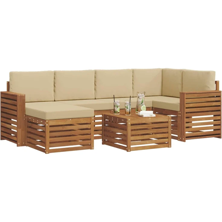 vidaXL Outdoor-Sofagarnitur 7 stk. 5-Sitzer Natur und Beige 3375138 – Bild 3