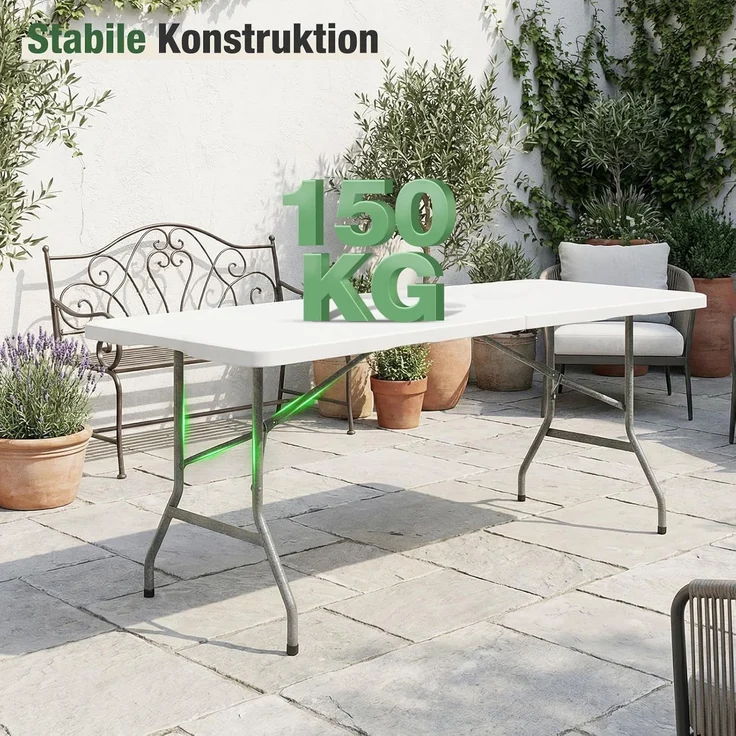 Sekey Buffettisch Tisch Klappbar Kunststoff 180 cm Campingtisch mit Tragegriff Partytisch Klapptisch Gartentisch für Garten Terrasse und Balkon, Weiß – Bild 4