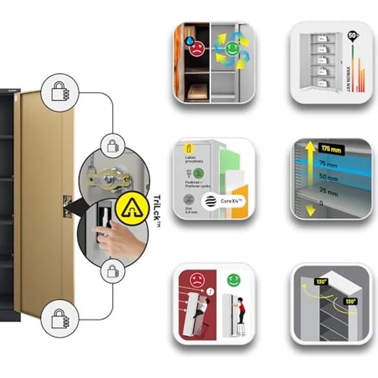 Jan Nowak Aktenschrank Metall 185 x 115 x 40 cm Büroschrank abschließbar Stahlschrank mit 4 verstellbaren Einlegeböden Dokumentenschrank Antrazit Nussbaum – Bild 11