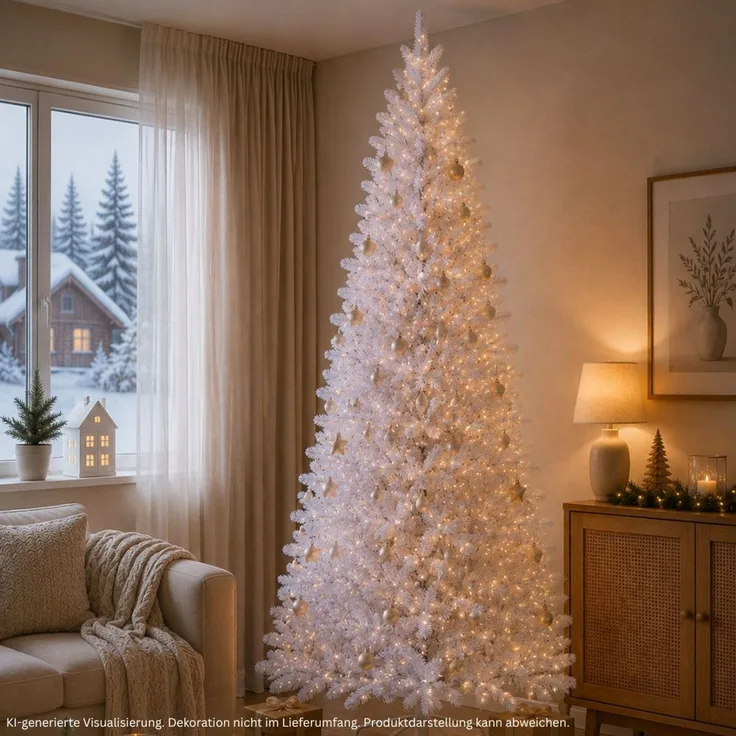 HXT 1015 Weiß 240 cm künstlicher Weihnachtsbaum inkl. Metallständer, schwer entflammbar