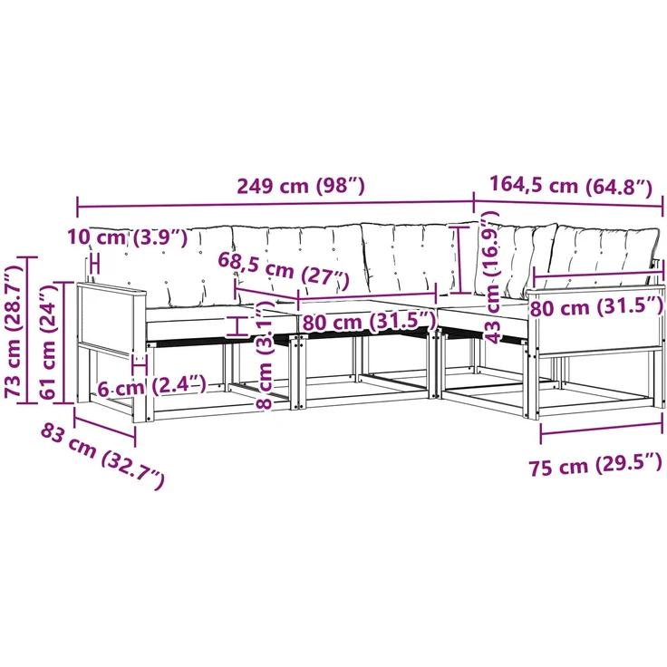 vidaXL Outdoor-Sofagarnitur 4 stk. 4-Sitzer Natur und Schwarz 3381388 – Bild 8