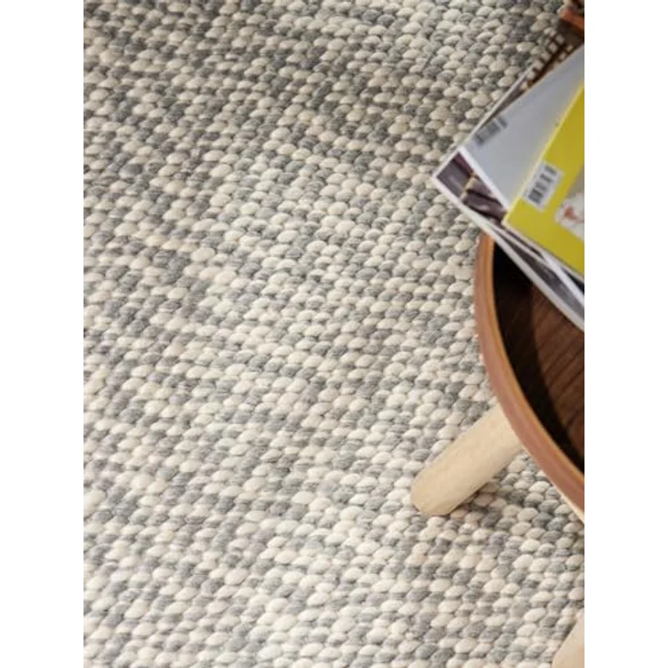 Elle Decoration Lyon - Wollteppich Beans, Natürlich & Handgemacht, Wohnzimmerteppich Wolle im Skandi Loop Design, Melierter Naturteppich mit Perlenstruktur - Natur Creme Grau, 140x200 cm – Bild 9