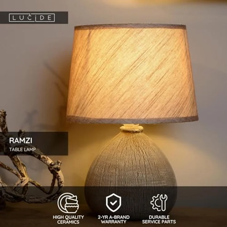 LUCIDE RAMZI - Tischlampe - Ø 18 cm - 1xE14 - Braun – Bild 4