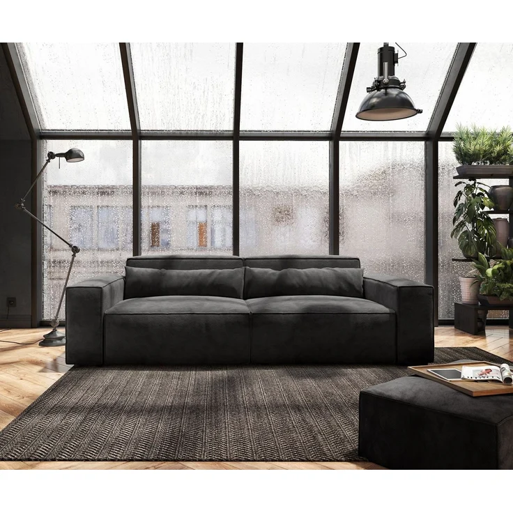 DELIFE Big-Sofa Sirpio, Mikrofaser schwarz 230x95 cm mit Hocker – Bild 2