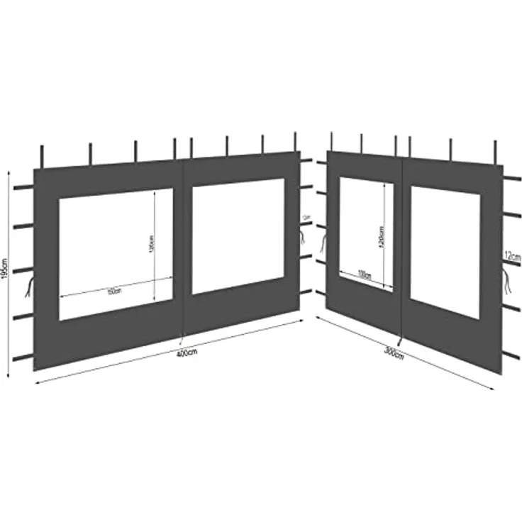 QUICK STAR 2 Seitenteile für Pavillon 3x4m, Polyester wasserdicht mit Fenster, anthrazit RAL 7012, 300/400x195cm