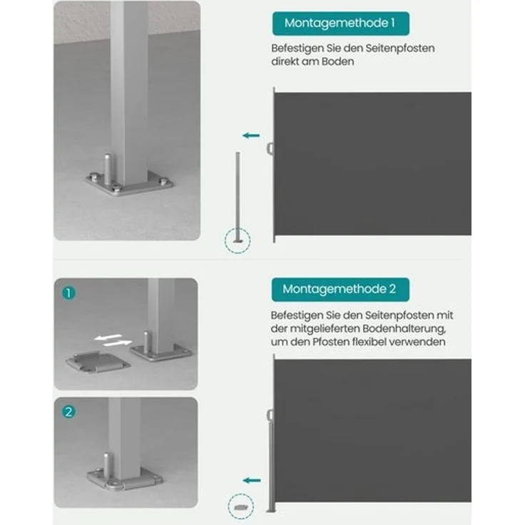 SONGMICS Seitenmarkise mit Stahl-Kasten, rostbeständig, ausziehbar, Anthrazit, 160x500 cm – Bild 4