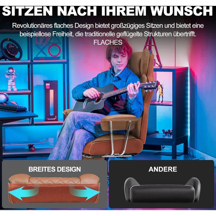 GTPLAYER Gaming-Stuhl Gaming Stuhl, Gamer Stuhl, Ergonomischer Bürostuhl Stoffoberfläche (Packung), Schreibtischstuhl Chefsessel mit Fußstütze höhenverstellbar kunstleder – Bild 6
