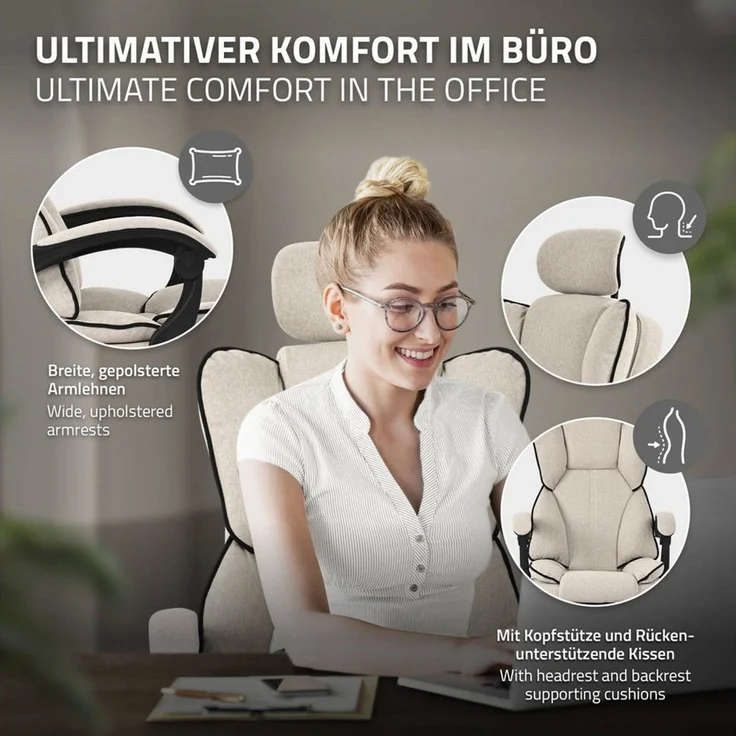 ML-DESIGN Bürostuhl Computerstuhl Schreibtischstuhl für Büro & Arbeitszimmer Drehsessel, Chefsessel ergonomisch anpassbar, Sitzpolsterung & Fußstütze Polyester – Bild 2