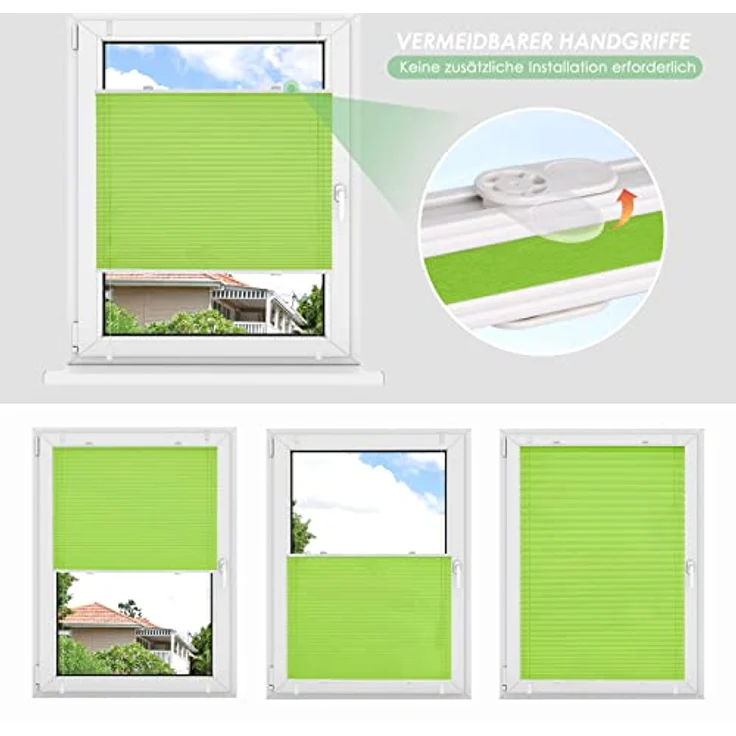bobodeco Plissee ohne Bohren Klemmfix Faltrollo Jalousie Grün 100x130 cm (BxH), Plisseerollo Sichtschutz und Sonnenschutz Blickdicht Easyfix lichtdurchlässig Rollo für Fenster & Tür – Bild 6