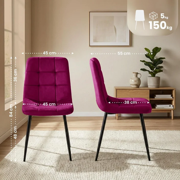 CLP Esszimmerstuhl Antibes Samtbezug gepolstert mit Rückenlehne bis 150 kg,lila – Bild 2