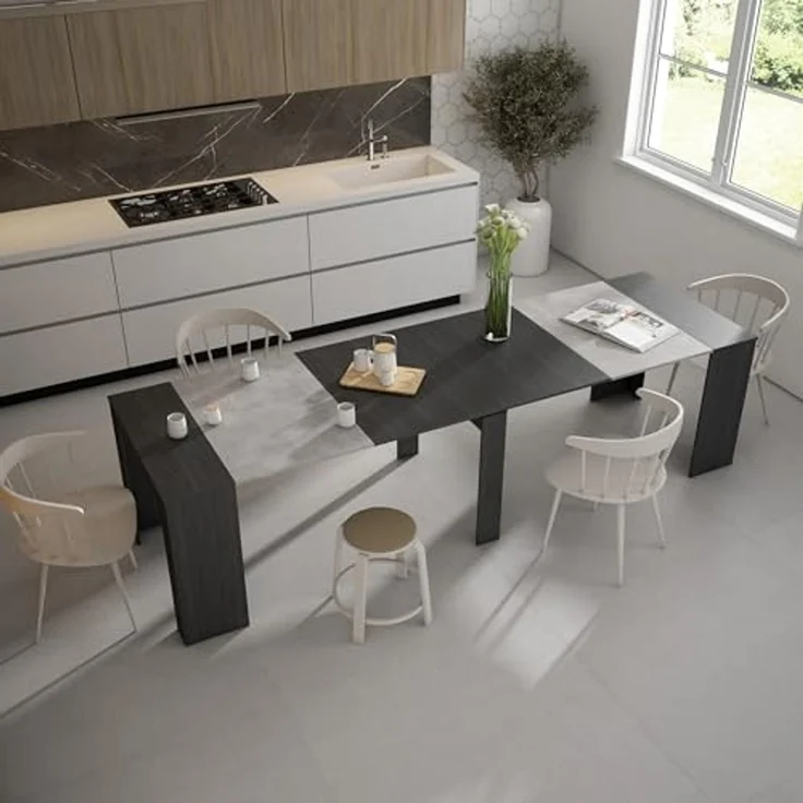 Skraut Home | Ausziehbarertisch | Multifunktionaler ausziehbarer | 300 | Für 14 Gäste | Esszimmertische | Moderner Stil | Zement – Bild 2