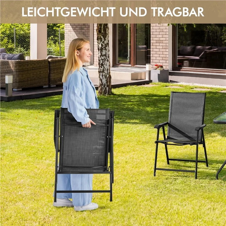 Yaheetech 2er Set Gartenstühle mit Armlehnen, klappbar, bis 150 kg, Metall Schwarz – Bild 9
