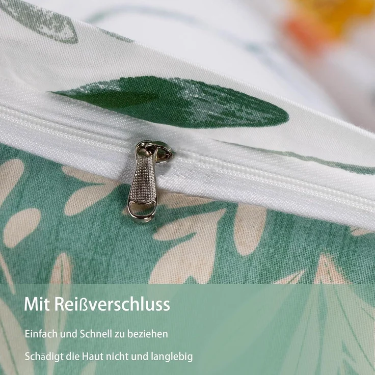 Blumen Bettwäsche 135x200 Baumwolle Reißverschluss 80x80 Kissenbezug Weiß Grün – Bild 4