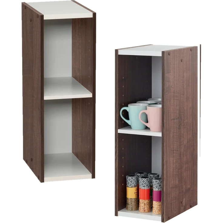 Iris Ohyama Platzsparendes Regal, Schlank, 2 Ebenen, Set aus 2, Braun, Verstellbar, Modular, Für Wohnzimmer, Homeoffice, Schlafzimmer, Organisation, Bücher, CD, Dekor, Einfache Montage, UB-6020