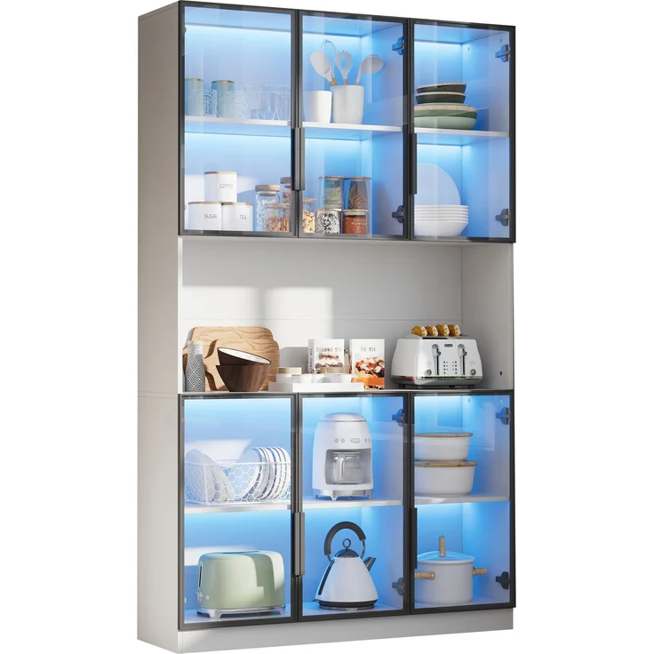 Vitrine 120 x 34 x 200 cm aus MDF mit 6 Glastüren, LED-Beleuchtung in Weiß – Bild 6